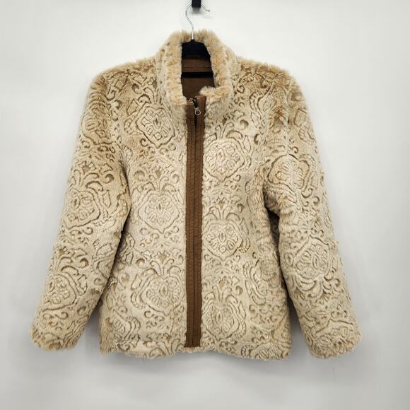 Coldwater Creek Petite Reversible Faux Suede Faux Fur Zip up Jacket Women's PM - Picture 9 of 12